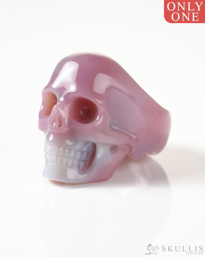 Gem Skull Ring of Mozambique Agate Carved Totally US Size 12 - 9800267 Skull Rings