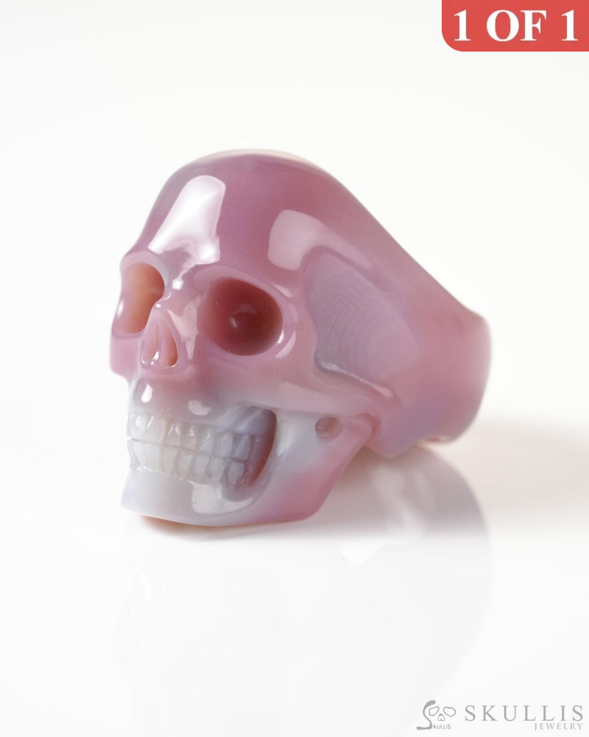 Gem Skull Ring of Mozambique Agate Carved Totally US Size 12 - 9800267 Skull Rings