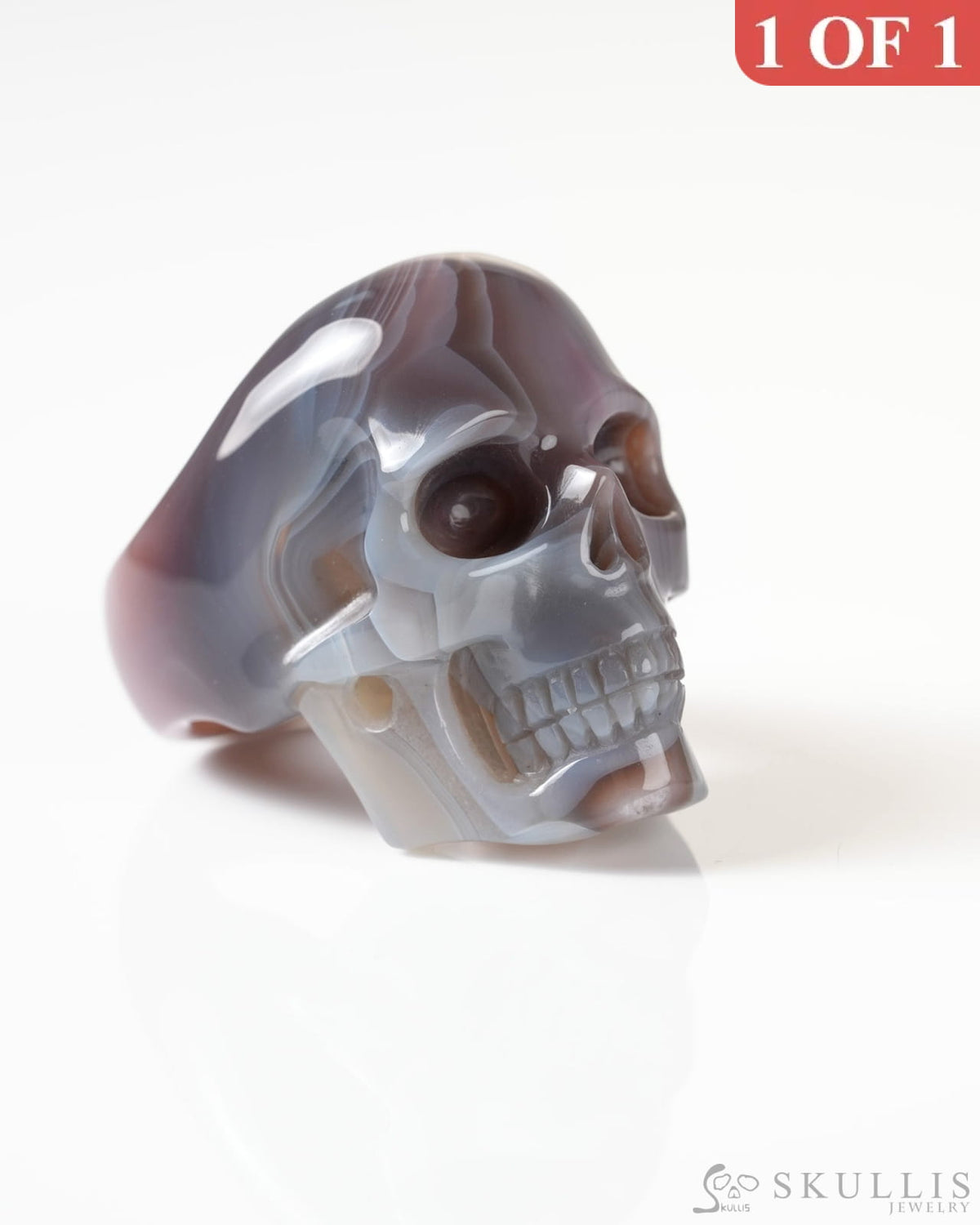 Gem Skull Ring of Mozambique Agate Carved Totally US Size 9 - 9800268 Skull Rings