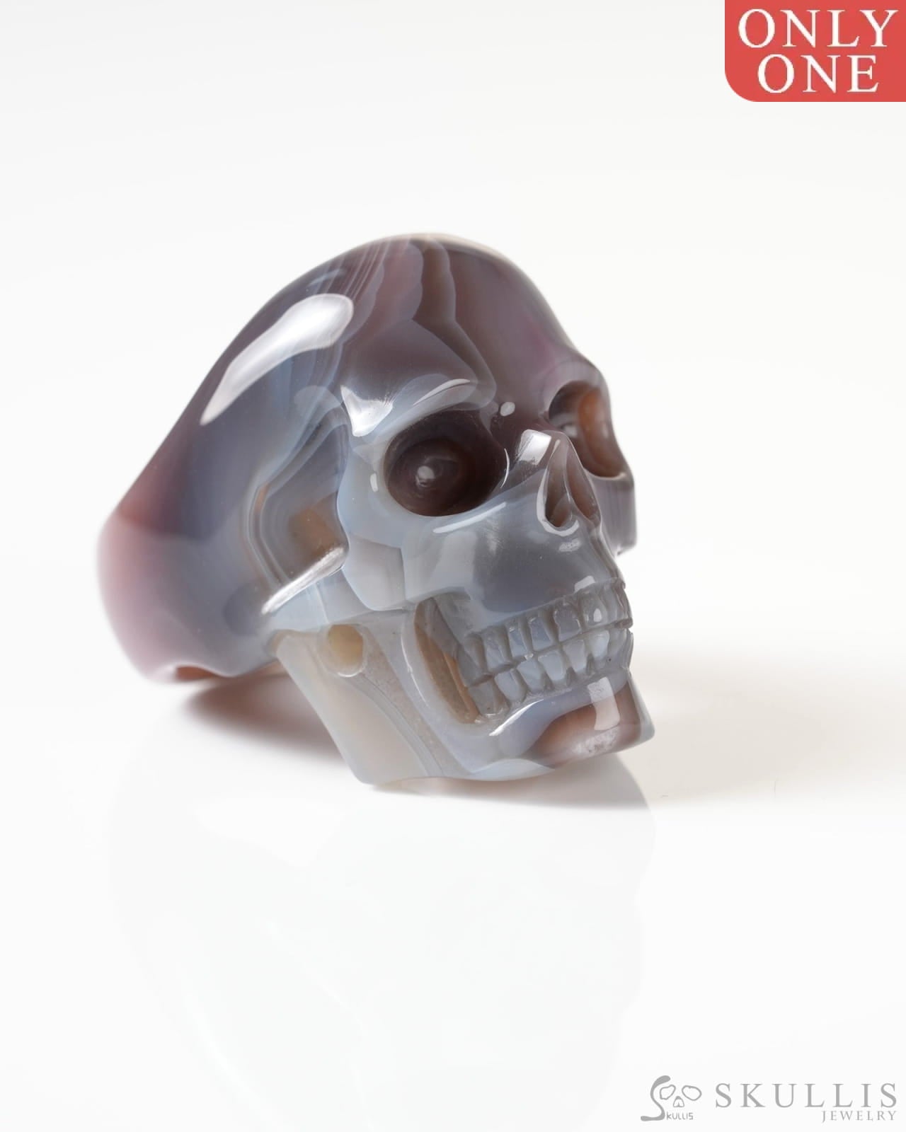 Gem Skull Ring of Mozambique Agate Carved Totally US Size 9 - 9800268 Skull Rings