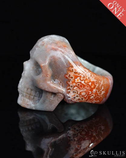 Gem Skull Ring of Red Crazy Lace Agate Carved Skull US size 12 - 9500196 Skull Rings