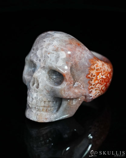 Gem Skull Ring of Red Crazy Lace Agate Carved Skull US size 12 - 9500196 Skull Rings