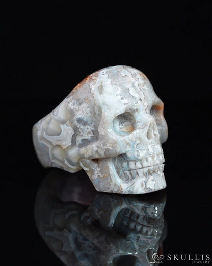 Gem Skull Ring of Red Crazy Lace Agate Carved Skull US size 12 - 9500196 Skull Rings