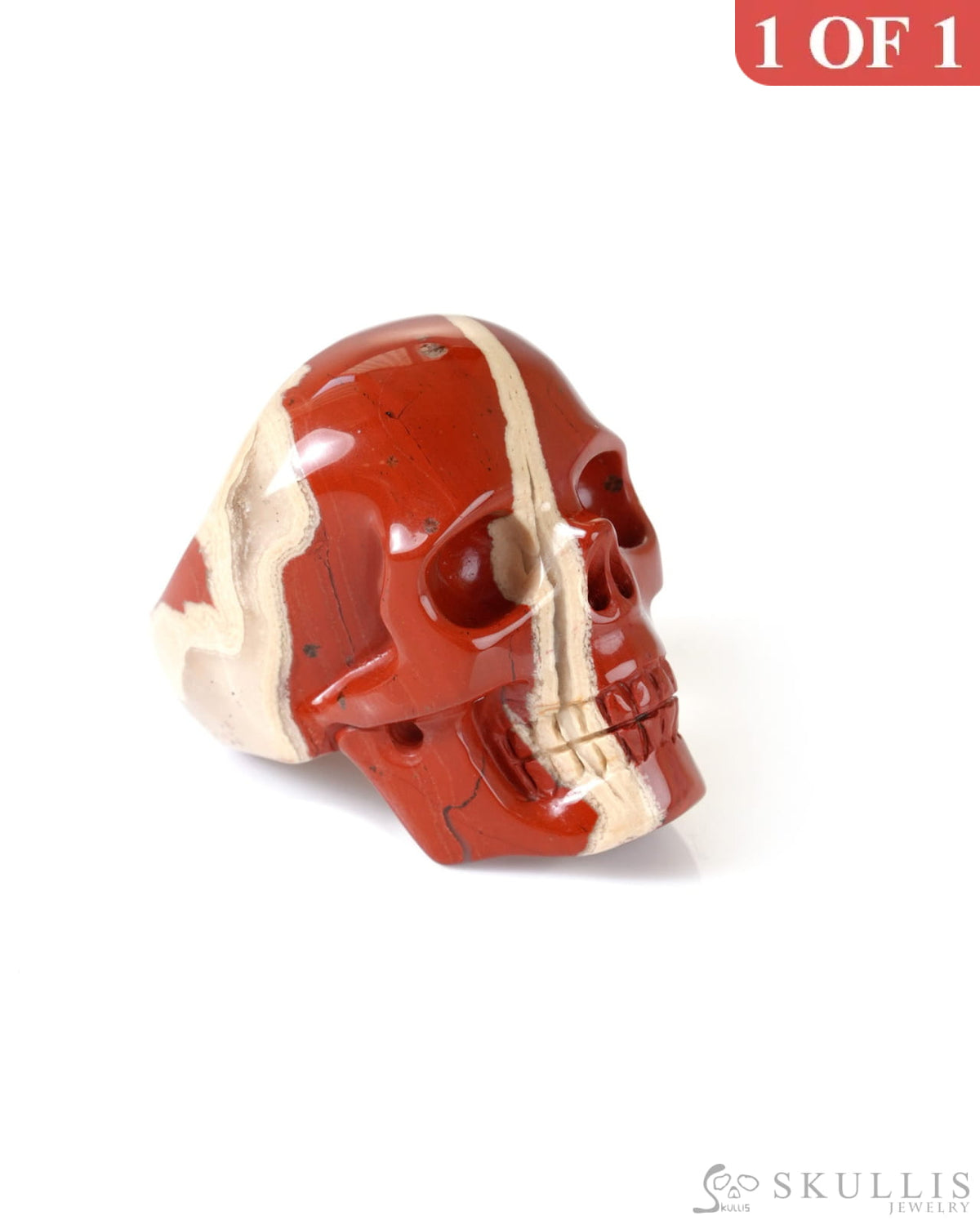 Gem Skull Ring of Red Jasper Carved Skull US size 8 - 9800324 Skull Rings