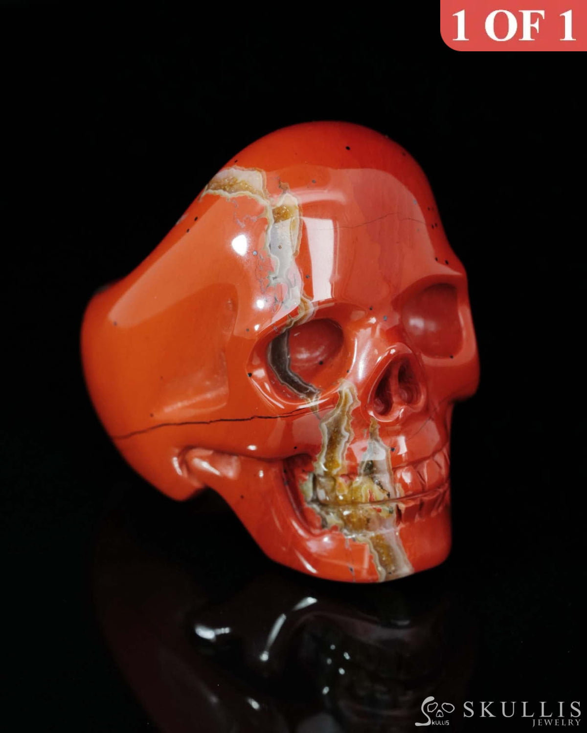 Gem Skull Ring of Red Jasper Carved Skull US size 9 - 9500197 Skull Rings