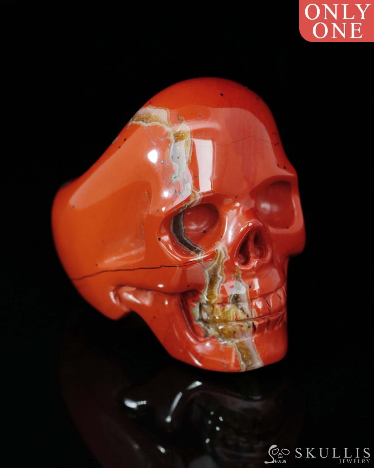 Gem Skull Ring of Red Jasper Carved Skull US size 9 - 9500197 Skull Rings