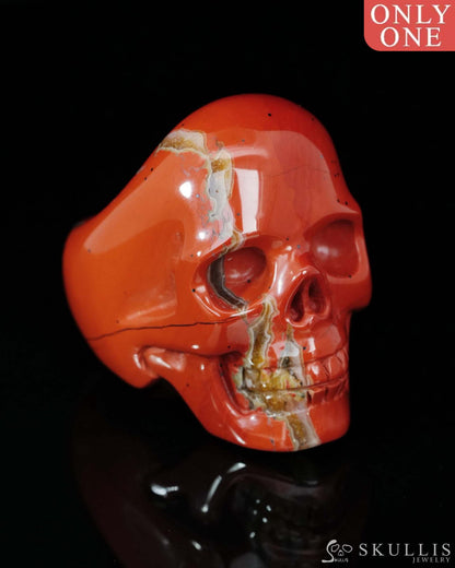 Gem Skull Ring of Red Jasper Carved Skull US size 9 - 9500197 Skull Rings