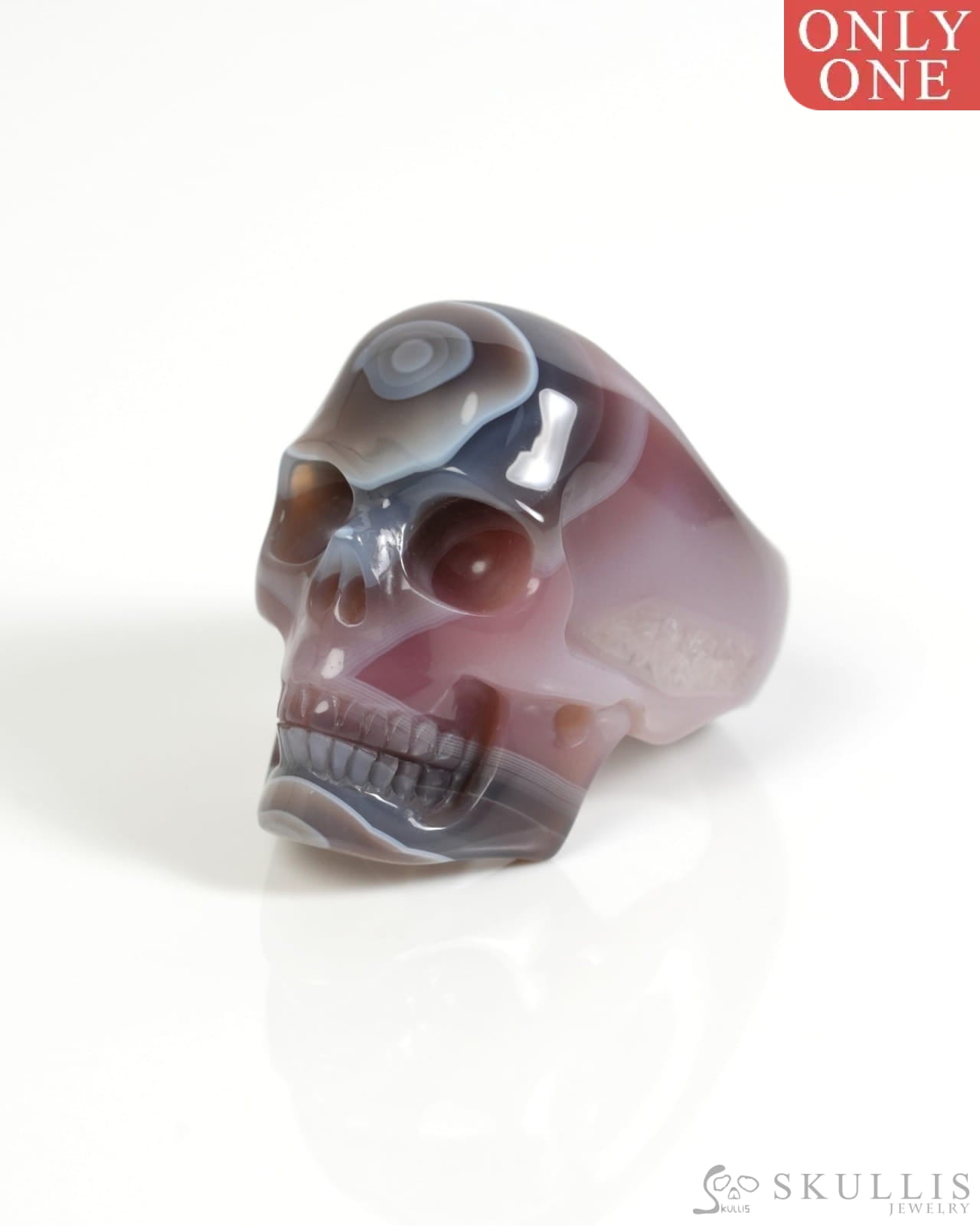 Skullis Gem Skull Ring of Mozambique Agate Carved Skull US size 10 - ZR19900054 Skull Rings