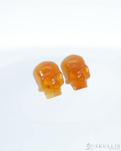 Gem Skull Earrings of Carnelian Carved Skull 925 Sterling Silver - 9500184 One of a Kind