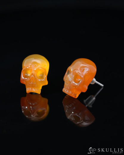 Gem Skull Earrings of Carnelian Carved Skull 925 Sterling Silver - 9800181 Skull Earrings