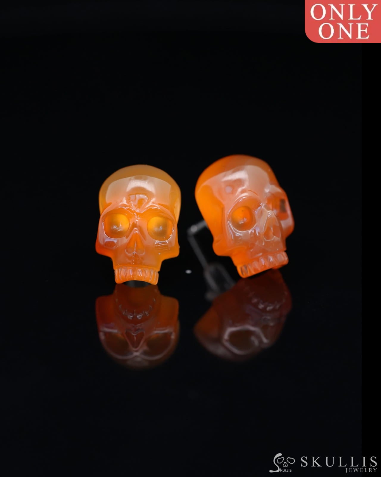 Gem Skull Earrings of Carnelian Carved Skull 925 Sterling Silver - 9800181 Skull Earrings