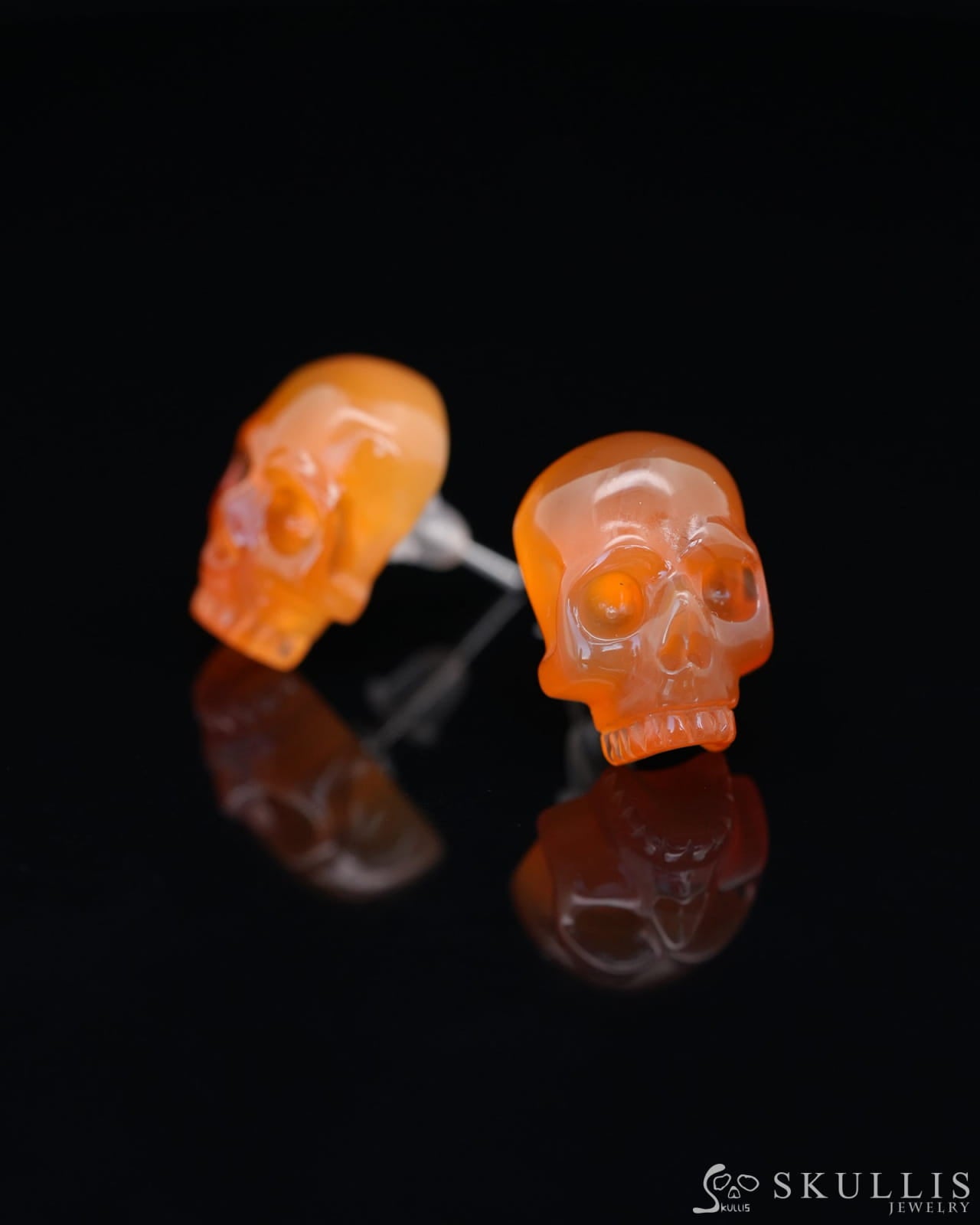 Gem Skull Earrings of Carnelian Carved Skull 925 Sterling Silver - 9800181 Skull Earrings