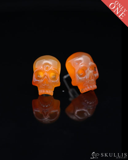 Gem Skull Earrings of Carnelian Carved Skull 925 Sterling Silver - 9800181 Skull Earrings