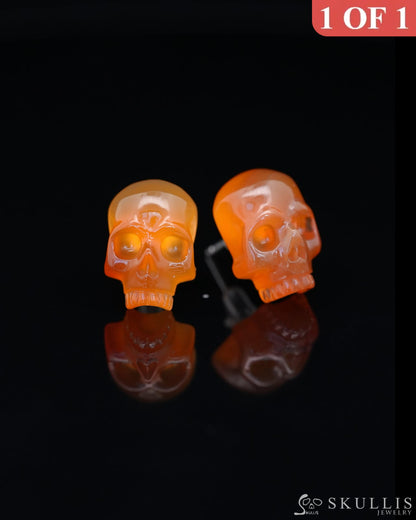 Gem Skull Earrings of Carnelian Carved Skull 925 Sterling Silver - 9800181 Skull Earrings