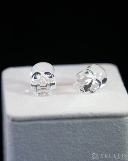 Gem Skull Earrings of Quartz Rock Crystal Carved Skull 925 Sterling Silver - 9500157 One of a Kind