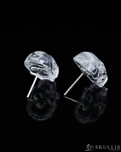 Gem Skull Earrings of Quartz Rock Crystal Carved Skull 925 Sterling Silver - 9500157 One of a Kind