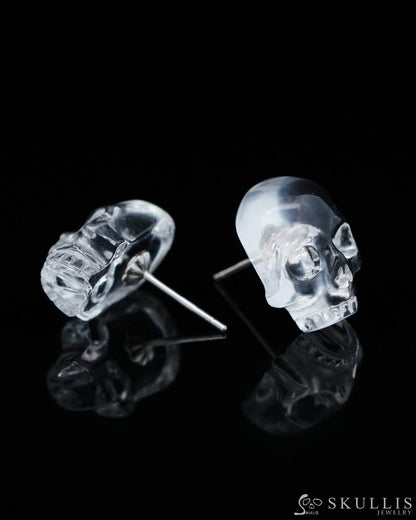 Gem Skull Earrings of Quartz Rock Crystal Carved Skull 925 Sterling Silver - 9500157 One of a Kind