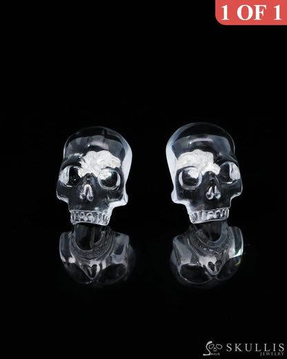 Gem Skull Earrings of Quartz Rock Crystal Carved Skull 925 Sterling Silver - 9500157 One of a Kind