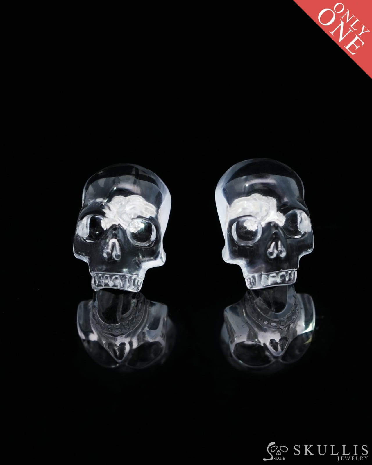 Gem Skull Earrings of Quartz Rock Crystal Carved Skull 925 Sterling Silver - 9500157 One of a Kind