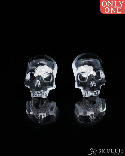 Gem Skull Earrings of Quartz Rock Crystal Carved Skull 925 Sterling Silver - 9500157 One of a Kind