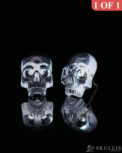 Gem Skull Earrings of Quartz Rock Crystal Carved Skull 925 Sterling Silver - 9800162 One of a Kind