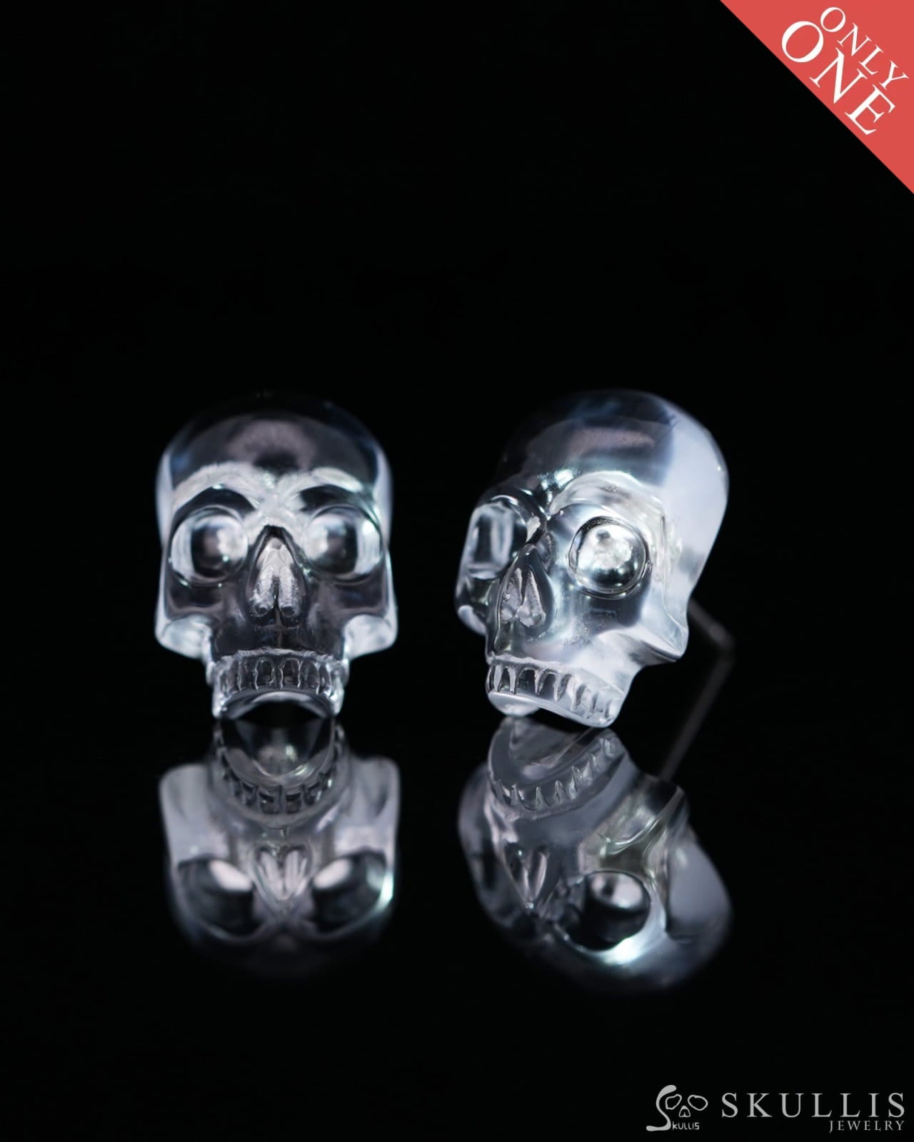 Gem Skull Earrings of Quartz Rock Crystal Carved Skull 925 Sterling Silver - 9800162 One of a Kind
