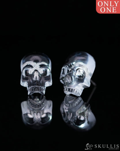 Gem Skull Earrings of Quartz Rock Crystal Carved Skull 925 Sterling Silver - 9800162 One of a Kind