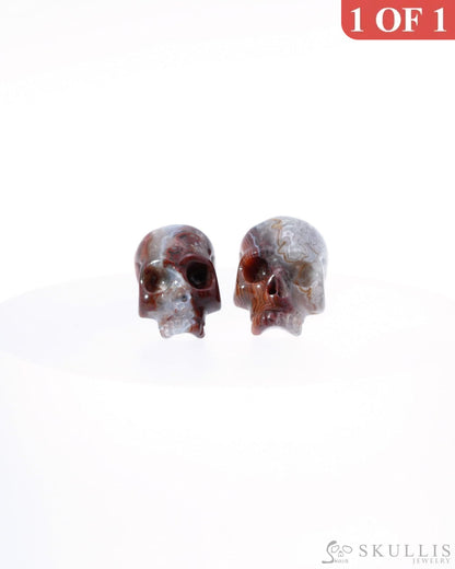 Gem Skull Earrings of Red Crazy Lace Agate Carved Skull 925 Sterling Silver - 9500185 One of a Kind