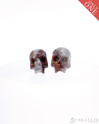 Gem Skull Earrings of Red Crazy Lace Agate Carved Skull 925 Sterling Silver - 9500185 One of a Kind