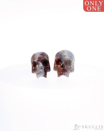 Gem Skull Earrings of Red Crazy Lace Agate Carved Skull 925 Sterling Silver - 9500185 One of a Kind