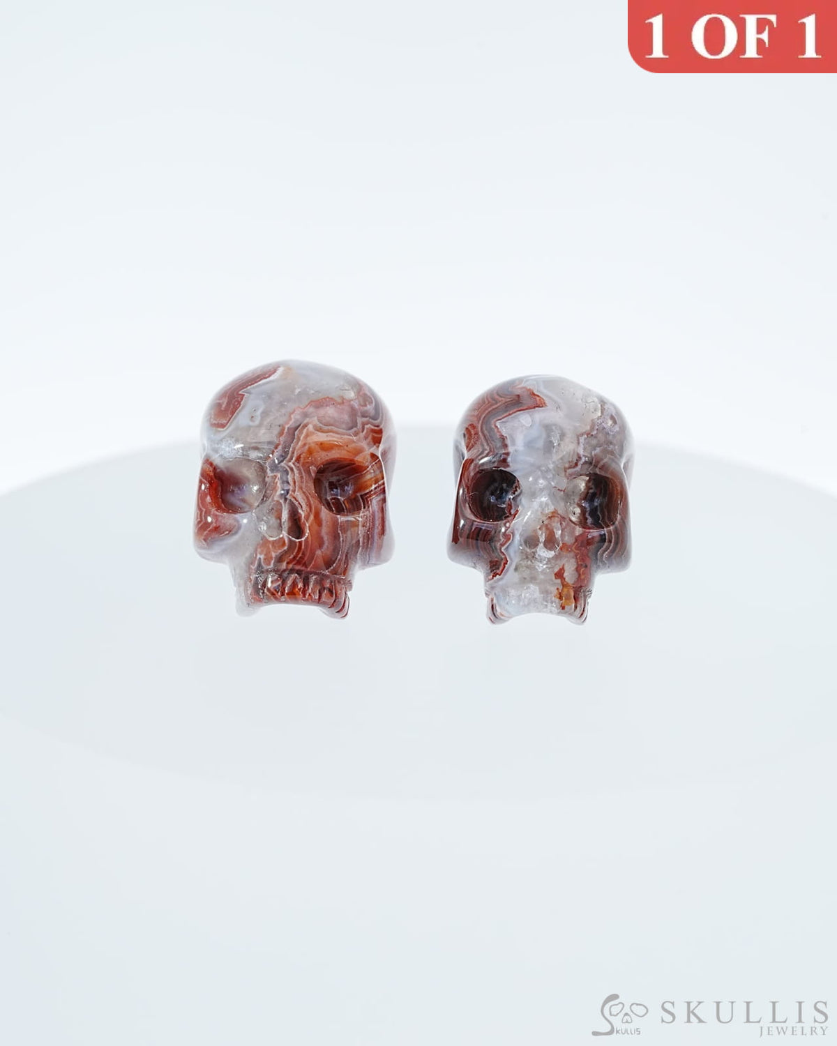 Gem Skull Earrings of Red Crazy Lace Agate Carved Skull 925 Sterling Silver - 9800182 One of a Kind
