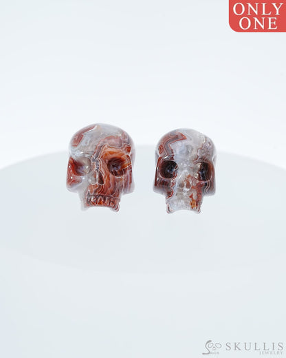 Gem Skull Earrings of Red Crazy Lace Agate Carved Skull 925 Sterling Silver - 9800182 One of a Kind