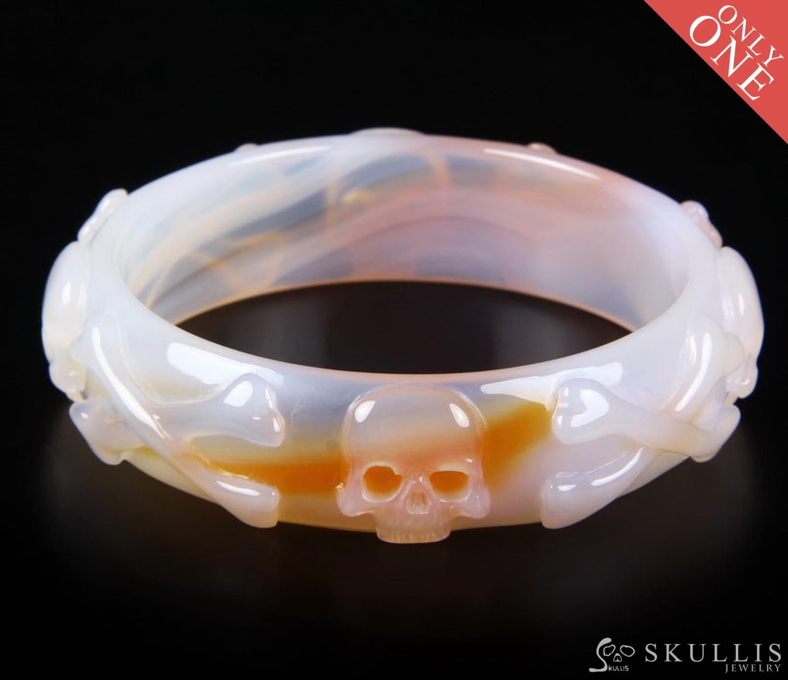Gem Skull Bangle Of Agate Carved Bracelets