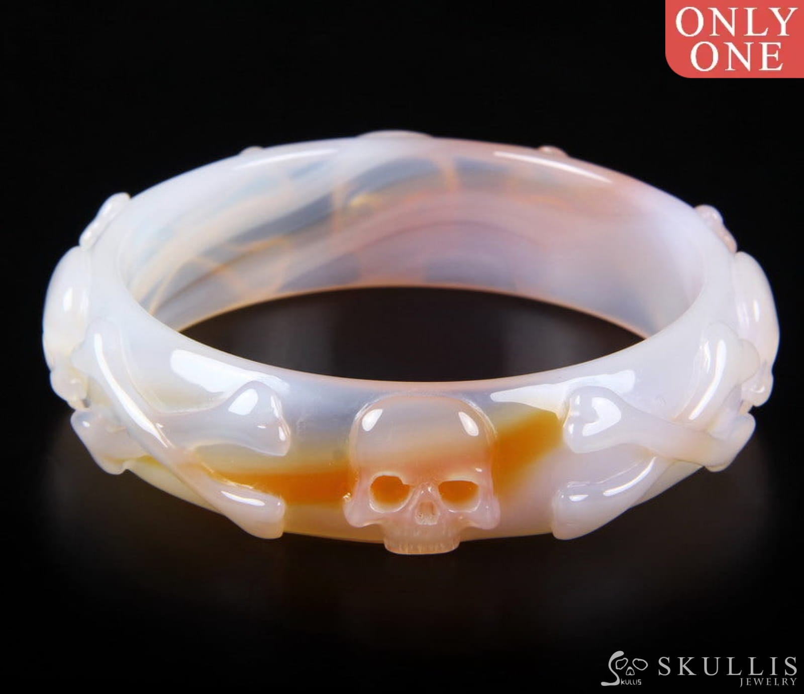 Gem Skull Bangle Of Agate Carved Bracelets