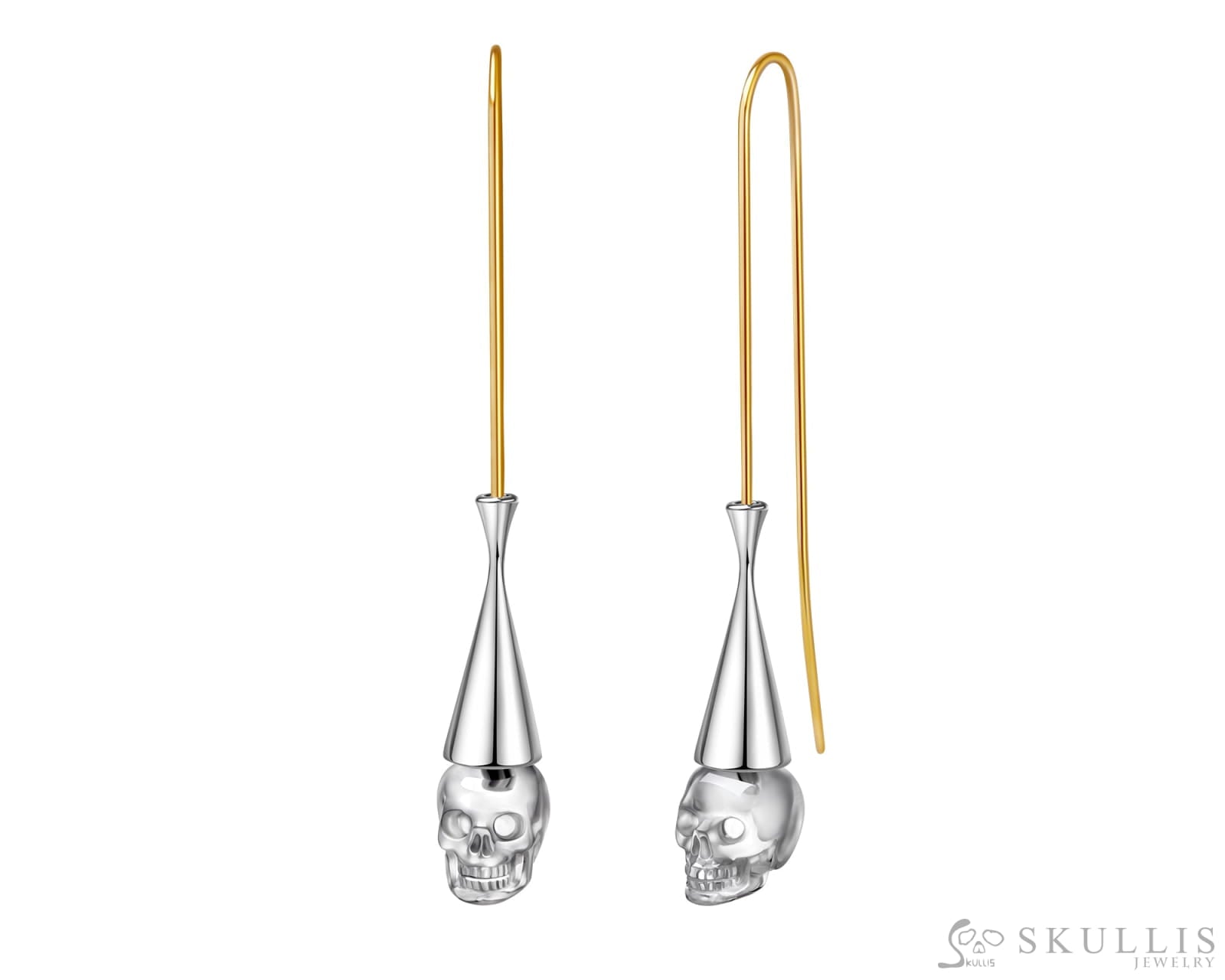 Gem Skull Earrings Of Quartz Rock Crystal Carved Skull In 925 Sterling Silver