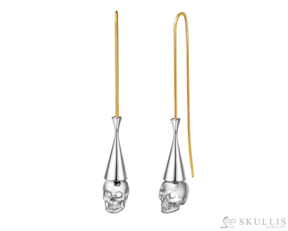 Gem Skull Earrings Of Quartz Rock Crystal Carved Skull In 925 Sterling Silver