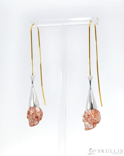 Gem Skull Earrings of Rutilated Quartz Rock Crystal Carved Skull 925 Sterling Silver - 9500195 Skull Earrings