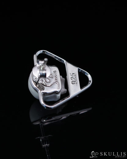 Gem Skull Earrings of White Jasper Carved Skull in 925 Sterling Silver-9800163 One of a Kind