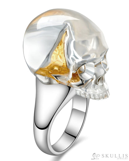 Gem Skull Ring of Quartz Rock Crystal Carved Skull in 925 Sterling Silver Skull Rings