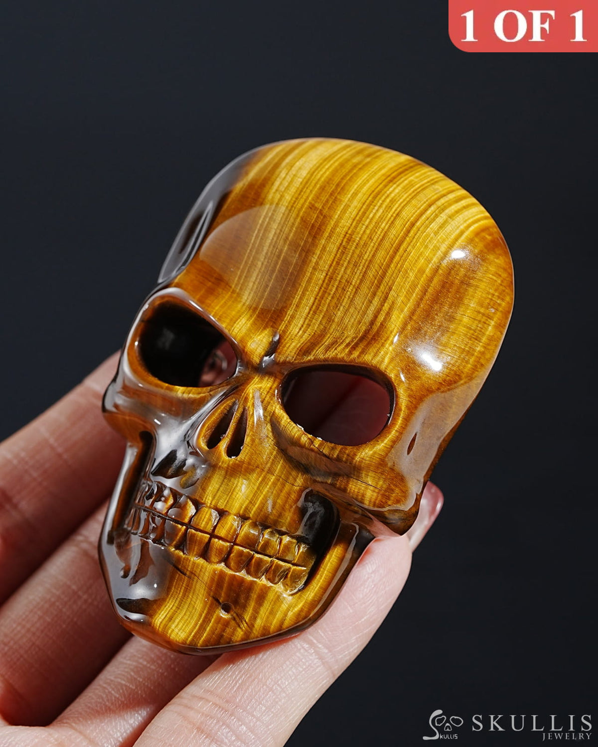 Gem Skull Buckle Of Gold Tiger’s Eye Hand Carved Hand Bones - 0800014 Skull Buckles