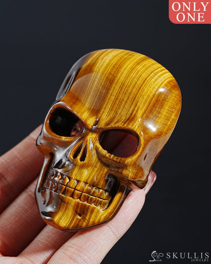Gem Skull Buckle Of Gold Tiger’s Eye Hand Carved Hand Bones - 0800014 Skull Buckles