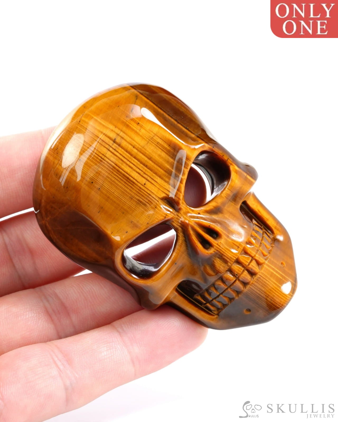 Super Flash Gem Skull Buckle of Gold Tiger’s Eye Carved Skull with Genuine Leather - 9500328 Skull Buckles