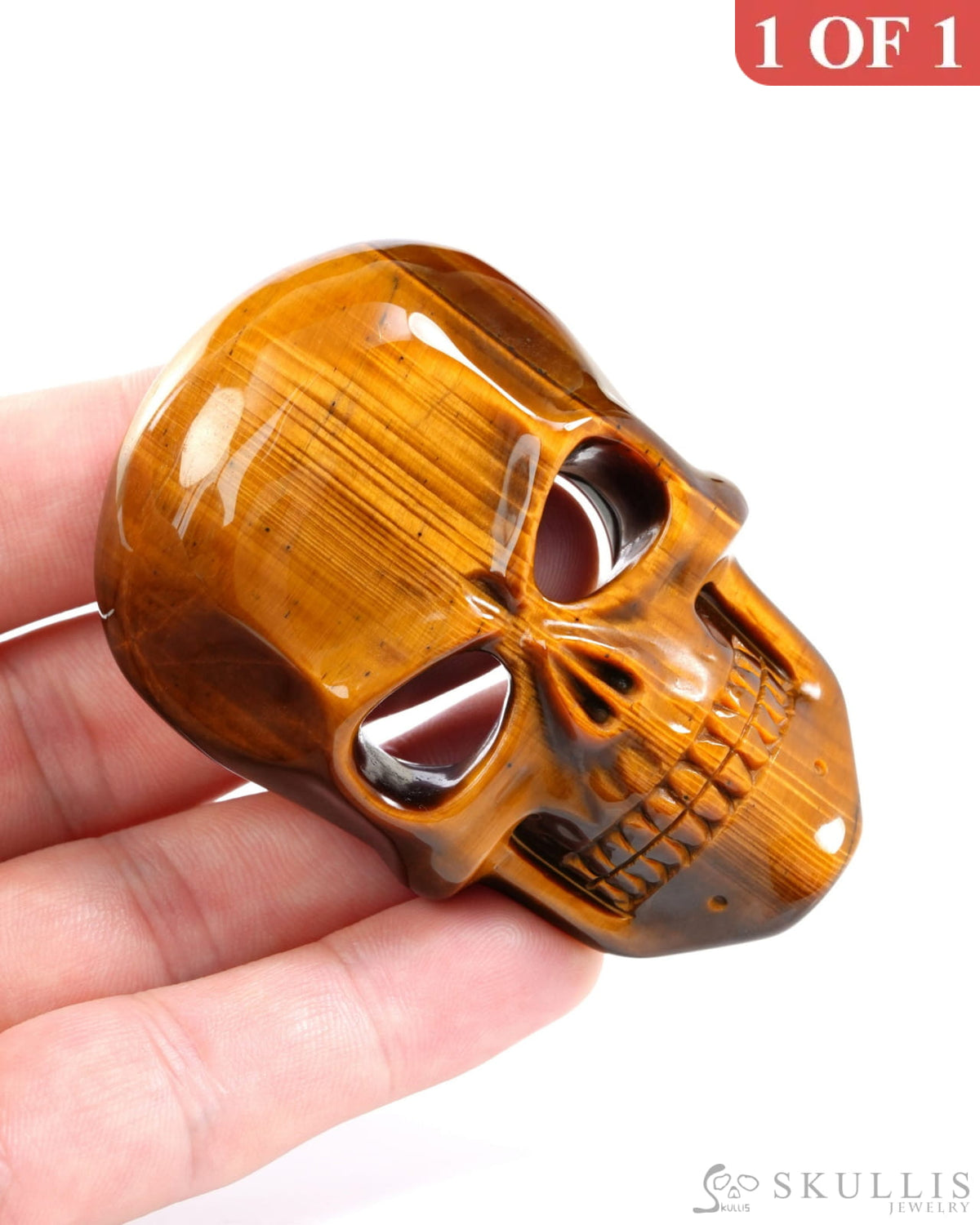 Super Flash Gem Skull Buckle of Gold Tiger’s Eye Carved Skull with Genuine Leather - 9500328 Skull Buckles