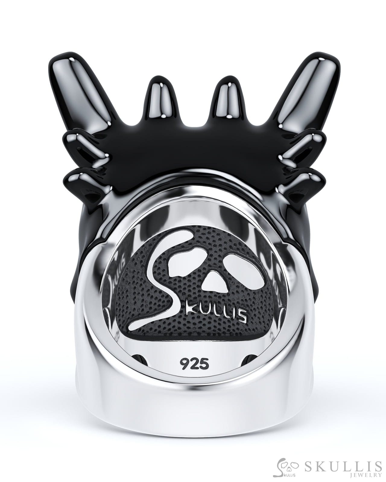 Gem Skull Ring of Black Obsidian Carved Toothless Dragon with 925 Sterling Silver Skull Rings