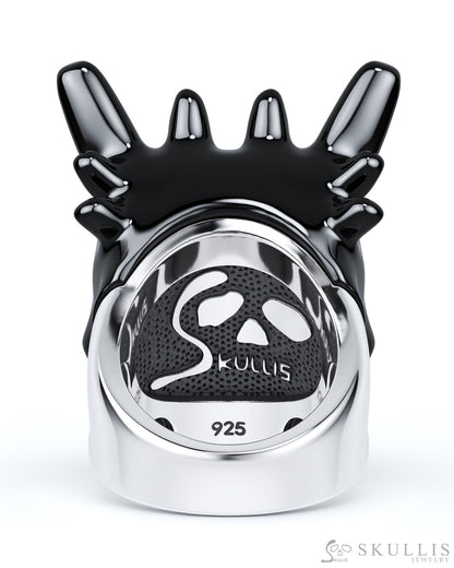Gem Skull Ring of Black Obsidian Carved Toothless Dragon with 925 Sterling Silver Skull Rings