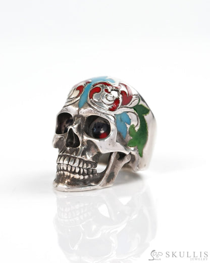 Vein of Life - Gem Skull Ring of Cloisonné with 925 Sterling Silver Carved Skull US size 8 - Y9900375 - Skull Rings
