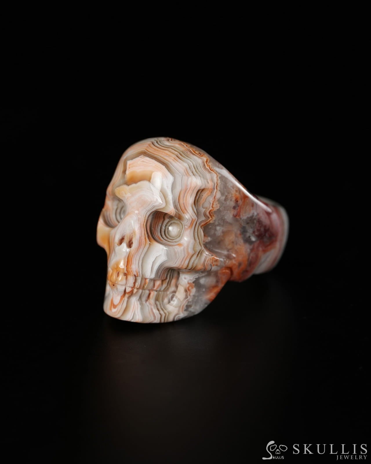 Vein of Life - Gem Skull Ring of Red Crazy Lace Agate Carved Skull US size 12.5 - 9900520 - Skull Rings