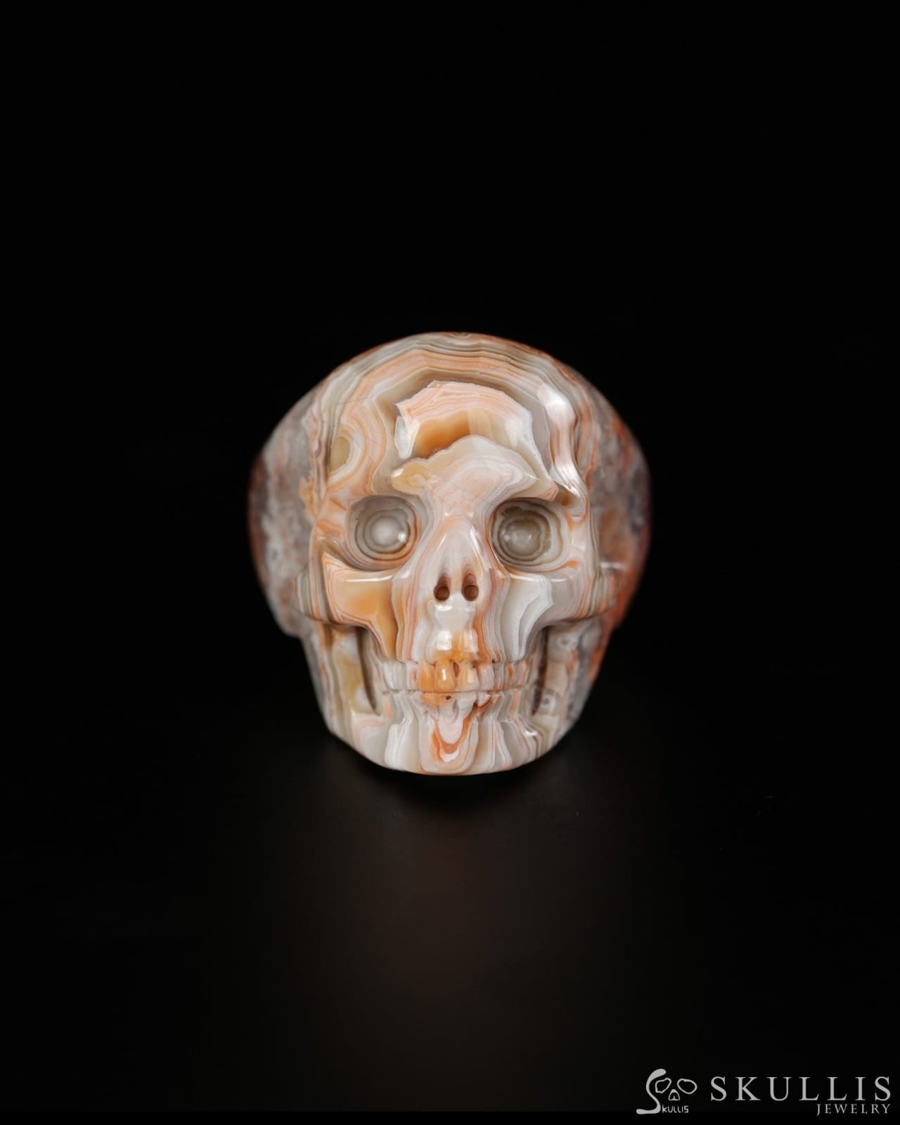 Vein of Life - Gem Skull Ring of Red Crazy Lace Agate Carved Skull US size 12.5 - 9900520 - Skull Rings