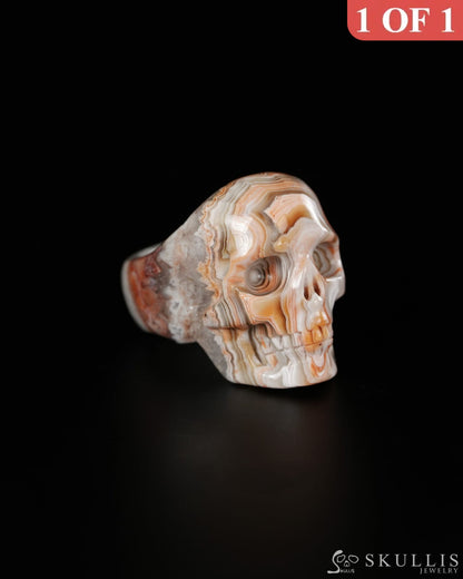 Vein of Life - Gem Skull Ring of Red Crazy Lace Agate Carved Skull US size 12.5 - 9900520 - Skull Rings