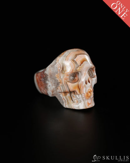 Vein of Life - Gem Skull Ring of Red Crazy Lace Agate Carved Skull US size 12.5 - 9900520 - Skull Rings